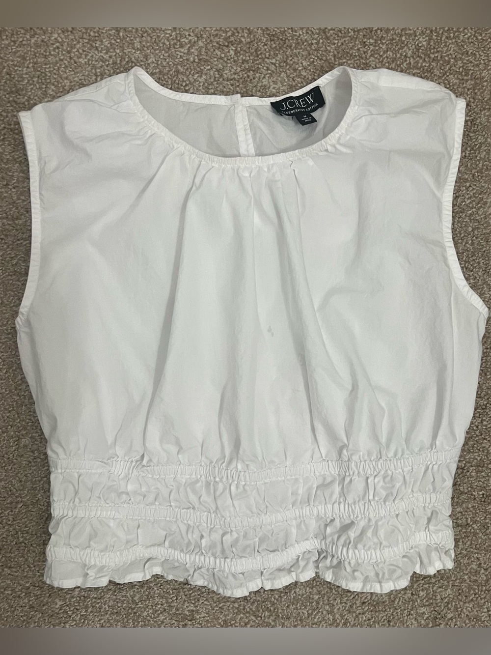 J. Crew White Cotton Sleeveless Smocked Waist Tank Top Size Medium
